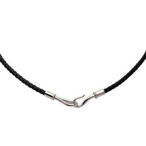Hermes Jumbo Choker Bracelet Black Silver Hardware Leather Metal